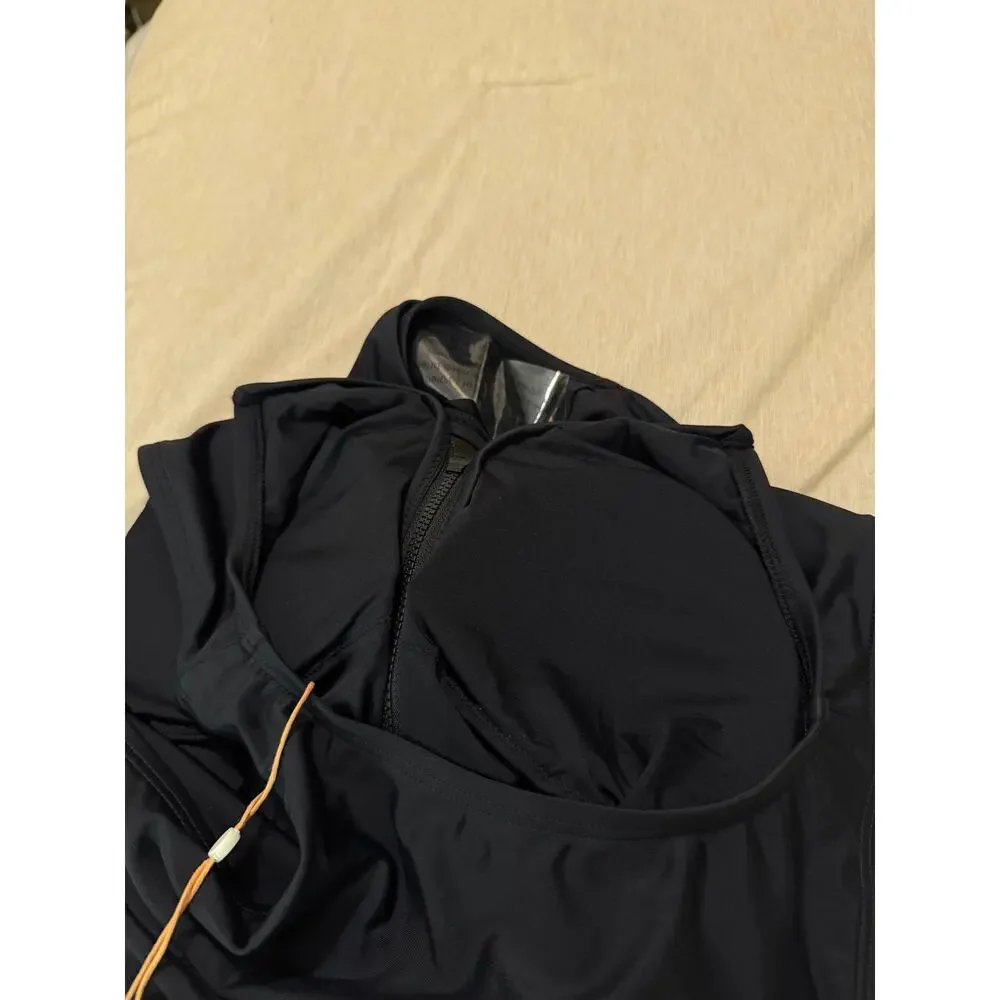 quince italian zip front one-piece swimsuit black, women size small